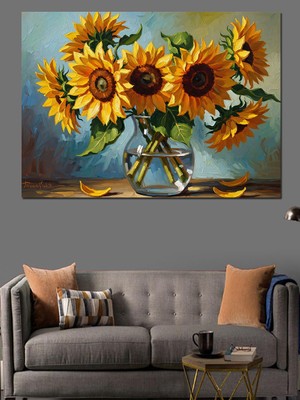 Tablomega Vazoda Büyük Sarı Ayçiçekleri Tablosu Dekoratif Kanvas - Mdf Ahşap Tablo