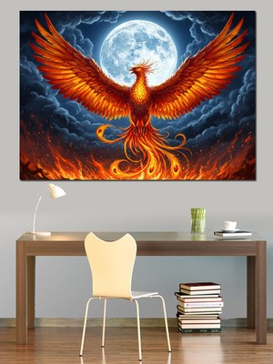 Tablomega Yükselen Anka Kuşu Ateş Sanatı Dekoratif Kanvas - Mdf Ahşap Tablo