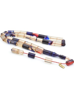 Murty99 Hakkı Usta Imzalı Kesme Model Lacivert Kırmızı Sıkma Kehribar Tesbih