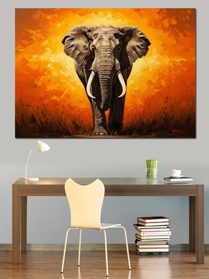 Tablomega Turuncu Fondan Çıkan Fil Portresi Dekoratif Kanvas - Mdf Ahşap Tablo