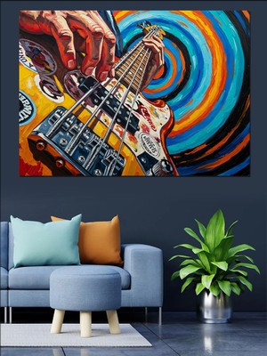 Tablomega Elektro Gitar ve Renkli Girdap Dekoratif Kanvas - Mdf Ahşap Tablo