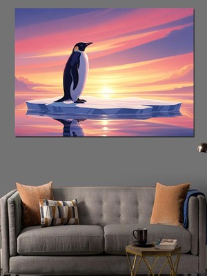 Tablomega Buz Üzerinde Duran Yalnız Penguen Dekoratif Kanvas - Mdf Ahşap Tablo