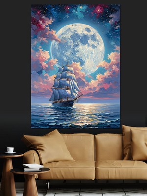 Tablomega Ay Işığında Yelkenli Gemi Dekoratif Kanvas - Mdf Ahşap Tablo