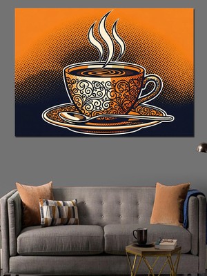 Tablomega Dumanı Üstünde Sıcak Kahve Fincanı Dekoratif Kanvas - Mdf Ahşap Tablo