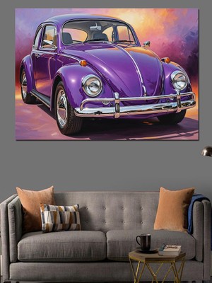 Tablomega Mor Klasik Vosvos Araba Portresi Dekoratif Kanvas - Mdf Ahşap Tablo