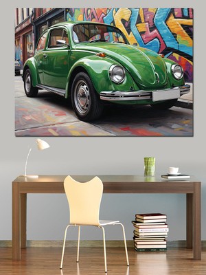 Tablomega Renkli Graffiti Klasik Yeşil Araba Dekoratif Kanvas - Mdf Ahşap Tablo