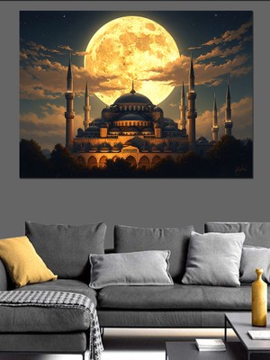 Tablomega Gece Işıklarında Istanbul Camii Dekoratif Kanvas - Mdf Ahşap Tablo