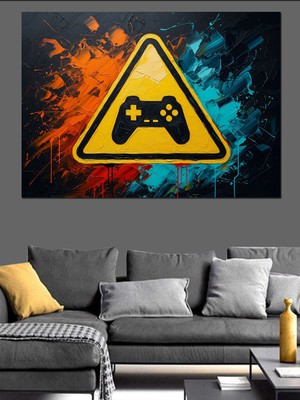 Tablomega Üçgen Içinde Oyun Konsolu Dekoratif Kanvas - Mdf Ahşap Tablo