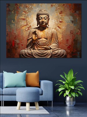 Tablomega Altın Işıltılı Buda Heykeli Dekoratif Kanvas - Mdf Ahşap Tablo