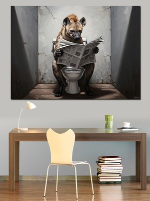 Tablomega Tuvalette Gazete Okuyan Komik Sırtlan Dekoratif Kanvas - Mdf Ahşap Tablo