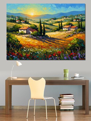 Tablomega Toscana Benzeri Köy Evi Manzarası Dekoratif Kanvas - Mdf Ahşap Tablo