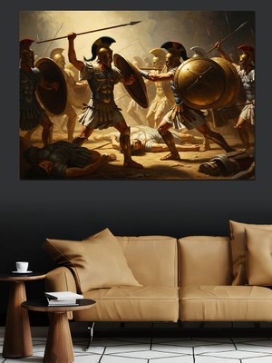 Tablomega Savaş Meydanında Kalkanlı Antik Askerler Dekoratif Kanvas - Mdf Ahşap Tablo