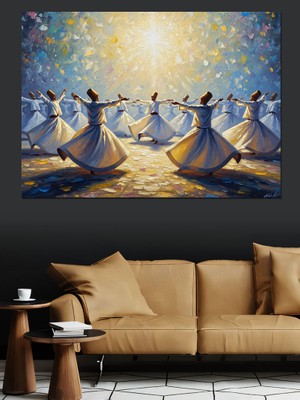 Tablomega Dönen Mevlevi Semazenler Topluluğu Dekoratif Kanvas - Mdf Ahşap Tablo