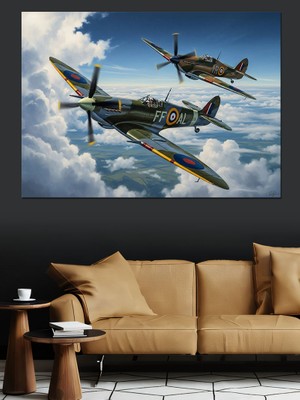 Tablomega Bulutların Arasında Iki Savaş Uçağı Dekoratif Kanvas - Mdf Ahşap Tablo