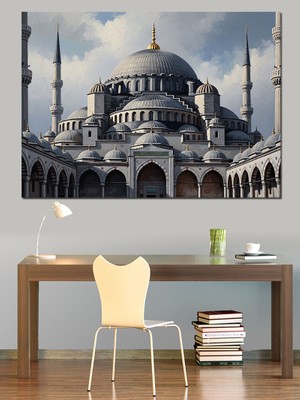 Tablomega Beyaz Zemin Üzerinde Görkemli Camii Dekoratif Kanvas - Mdf Ahşap Tablo