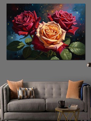 Tablomega Renkli Gül Buketi ve Sanat Dekoratif Kanvas - Mdf Ahşap Tablo