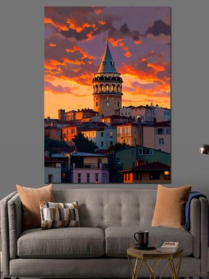 Tablomega Gün Batımında Galata Kulesi Istanbul Dekoratif Kanvas - Mdf Ahşap Tablo