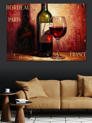 Tablomega Şarap Şişesi ve Kadeh Natürmort Dekoratif Kanvas - Mdf Ahşap Tablo