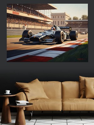 Tablomega Yarış Pistinde Hızla Ilerleyen Formula Dekoratif Kanvas - Mdf Ahşap Tablo