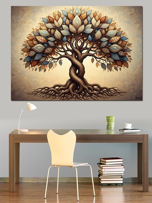 Tablomega Iç Içe Geçmiş Ikiz Hayat Ağacı Dekoratif Kanvas - Mdf Ahşap Tablo