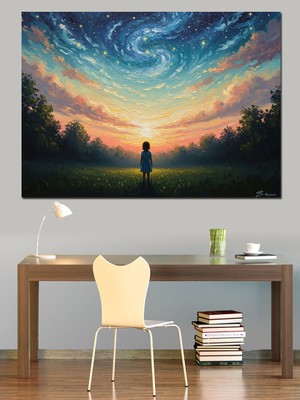 Tablomega Yıldızlı Gökyüzü Altında Çocuk Dekoratif Kanvas - Mdf Ahşap Tablo