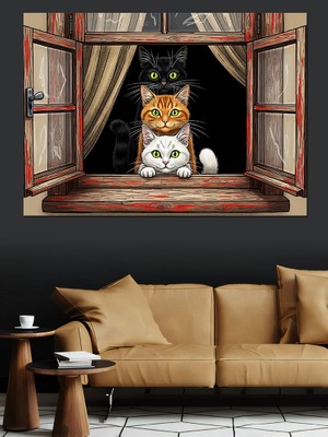 Tablomega Pencereden Bakan Anne ve Yavru Dekoratif Kanvas - Mdf Ahşap Tablo