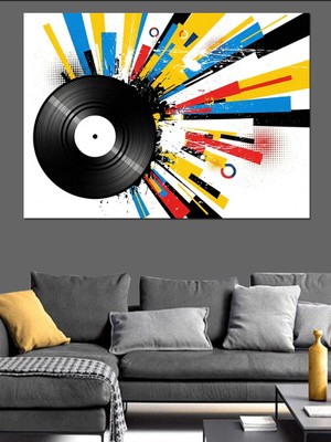 Tablomega Renkli Çizgili Modern Plak Tablosu Dekoratif Kanvas - Mdf Ahşap Tablo