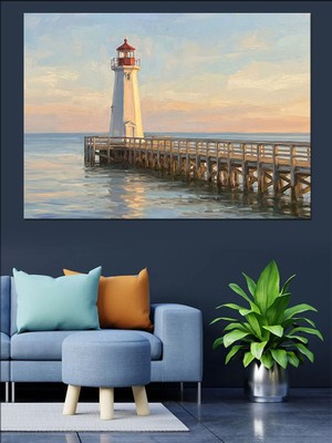 Tablomega Gün Batımında Deniz Feneri Dekoratif Kanvas - Mdf Ahşap Tablo
