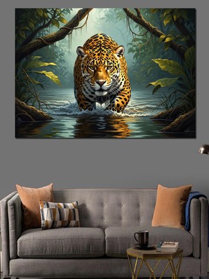 Tablomega Vahşi Doğada Yürüyen Benekli Leopar Dekoratif Kanvas - Mdf Ahşap Tablo