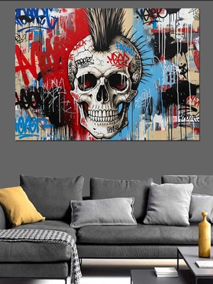 Tablomega Grafiti Desenli Punk Kurukafa Dekoratif Kanvas - Mdf Ahşap Tablo