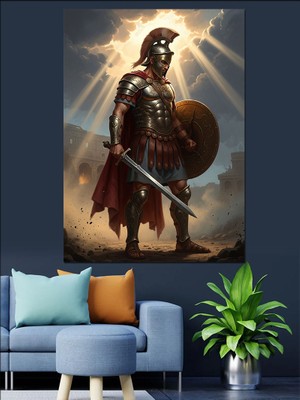 Tablomega Kılıçlı ve Zırhlı Antik Savaşçı Dekoratif Kanvas - Mdf Ahşap Tablo