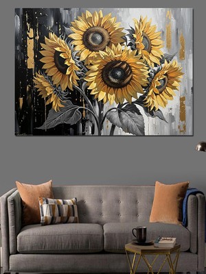 Tablomega Vazoda Büyük Siyah Beyaz Ayçiçekleri Dekoratif Kanvas - Mdf Ahşap Tablo