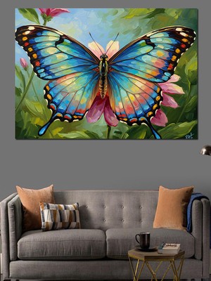 Tablomega Renkli Kanatlı Modern Kelebek Sanatı Dekoratif Kanvas - Mdf Ahşap Tablo