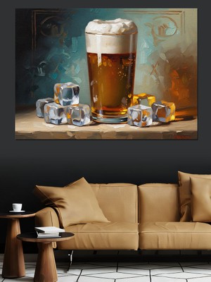 Tablomega Buzlu Bira Bardağı ve Çerezler Dekoratif Kanvas - Mdf Ahşap Tablo