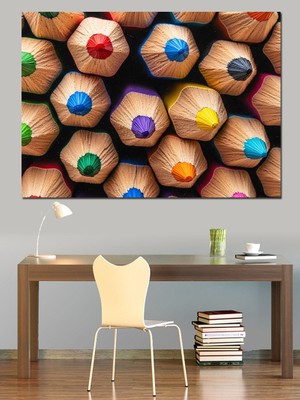 Tablomega Renkli Kurşun Kalemler Yakın Çekim Dekoratif Kanvas - Mdf Ahşap Tablo