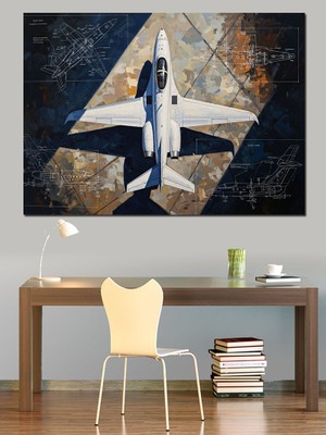 Tablomega Havada Süzülen Modern Savaş Uçağı Dekoratif Kanvas - Mdf Ahşap Tablo
