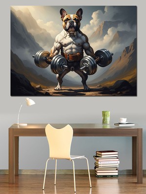Tablomega Ağırlık Kaldıran Kaslı Bulldog Dekoratif Kanvas - Mdf Ahşap Tablo