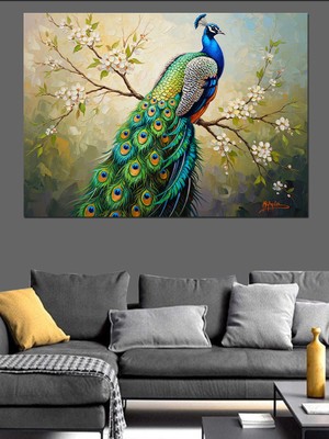 Tablomega Ağaç Dalında Oturan Tavus Kuşu Dekoratif Kanvas - Mdf Ahşap Tablo