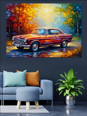 Tablomega Gün Batımında Klasik Kırmızı Araba Dekoratif Kanvas - Mdf Ahşap Tablo
