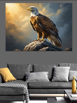 Tablomega Kayalıkta Duran Heybetli Kel Kartal Dekoratif Kanvas - Mdf Ahşap Tablo