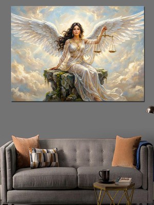 Tablomega Elinde Teraziyle Kanatlı Adalet Meleği Dekoratif Kanvas - Mdf Ahşap Tablo