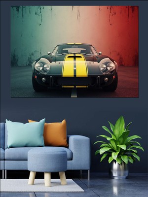 Tablomega Karanlık Fonda Parlayan Spor Araba Dekoratif Kanvas - Mdf Ahşap Tablo