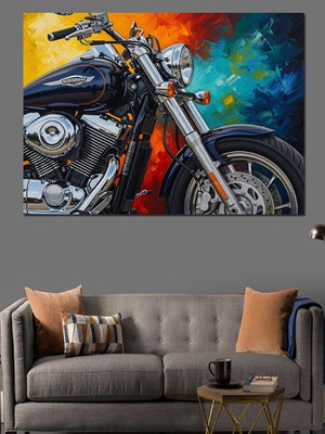 Tablomega Modern Siyah Cruiser Motosiklet Detayı Dekoratif Kanvas - Mdf Ahşap Tablo