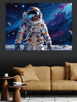 Tablomega Uzay Boşluğunda Modern Astronot Dekoratif Kanvas - Mdf Ahşap Tablo