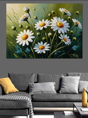 Tablomega Bahar Papatyaları ve Doğal Manzara Dekoratif Kanvas - Mdf Ahşap Tablo