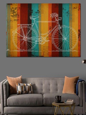 Tablomega Renkli Şeritler Üzerinde Bisiklet Tasarımı Dekoratif Kanvas - Mdf Ahşap Tablo