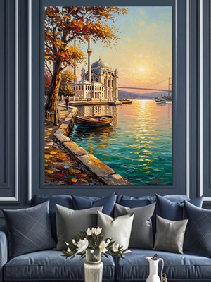 Tablomega Gün Batımında Istanbul Ortaköy Camii Dekoratif Kanvas - Mdf Ahşap Tablo