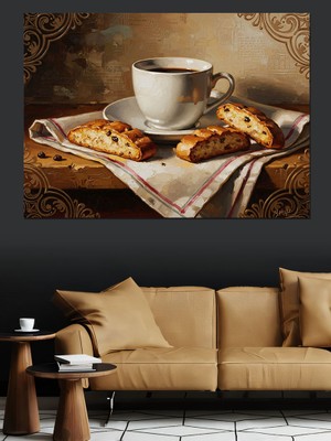 Tablomega Kahve Fincanı ve Tatlı Kurabiyeler Dekoratif Kanvas - Mdf Ahşap Tablo