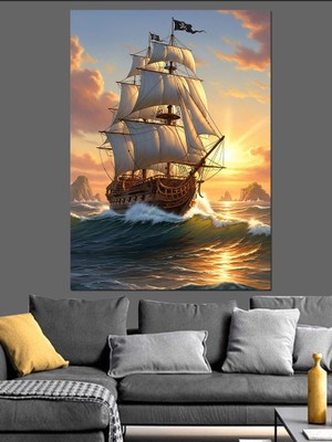 Tablomega Gün Batımında Denize Açılan Gemi Dekoratif Kanvas - Mdf Ahşap Tablo