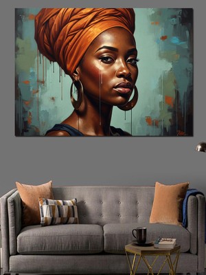 Tablomega Türbanlı Afrikalı Kadın Portre Sanatı Dekoratif Kanvas - Mdf Ahşap Tablo